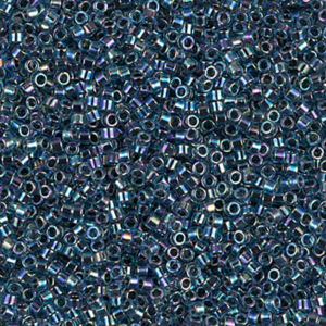 DB85 Blue Lined Aqua AB 11/0 Miyuki Delica beads in shimmering aqua blue aurora borealis seed beads