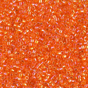 DB151 Transparent Orange AB 11/0 Miyuki Delica beads in bright shimmering orange iridescent cylinder seed beads