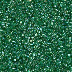 DB152 Transparent Green AB 11/0 Miyuki Delica beads in shimmering transparent green cylinder seed beads