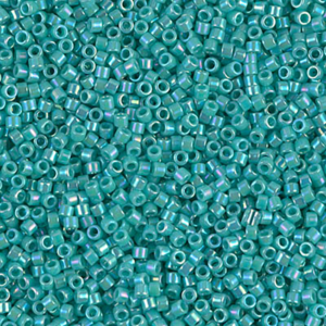 DB166 Opaque Turquoise Green AB 11/0 Miyuki Delica beads in bright turquoise green iridescent cylinder seed beads