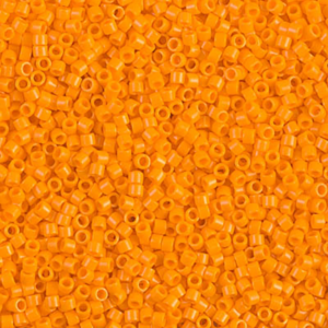 DB1133 Opaque Mandarin AB 11/0 Miyuki Delica beads in vibrant mandarin orange with shimmering aurora borealis finish
