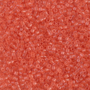 DB1412 Transparent Salmon 11/0 Miyuki Delica beads in warm coral pink and salmon tones with a luminous transparent finish