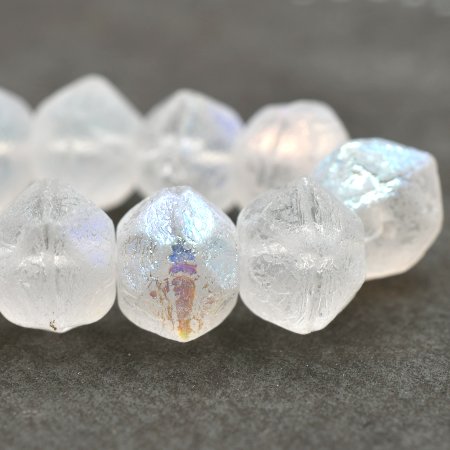 10mm Trans Glass w/ Etched AB Finish Czech English Cut Round - 6 pieces - 2088R - Image 2