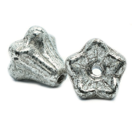 5x6mm Antique Silver Czech Bell Flower - 30 pieces - 5148R - Image 2