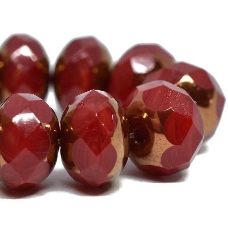 8x6mm Ruby Red Bronze Picasso Czech Rondelle - 6 pieces - 1144R