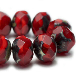 Czech Rondelle Beads – Opal Garnet Picasso 6x8mm (12 Pieces)