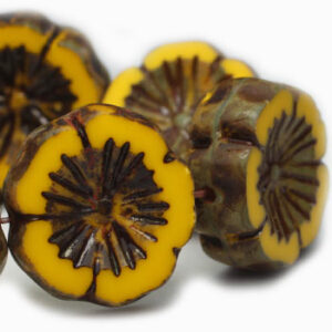 14mm sunflower yellow Czech hibiscus flower beads