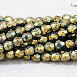 4mm Persian Turquoise Bronze Picasso Czech fire polish round beads