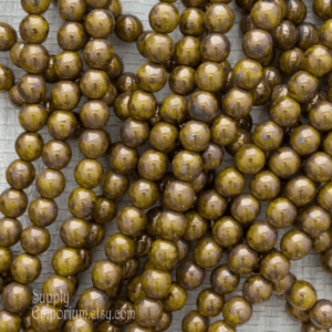 6mm opaque yellow bronze picasso czech fire polish round beads