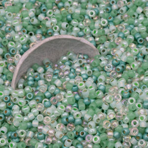 6/0 seed beads in soft green, mint, white, and enchanted garden-inspired tones
