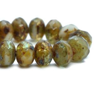 3x5mm czech rondelle green topaz white Picasso beads