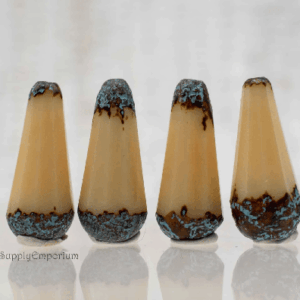 20x9mm czech drop beads etched beige picasso turquoise wash