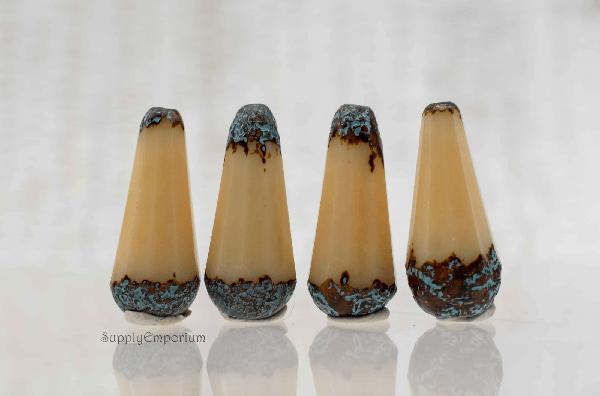 20x9mm czech drop beads etched beige picasso turquoise wash