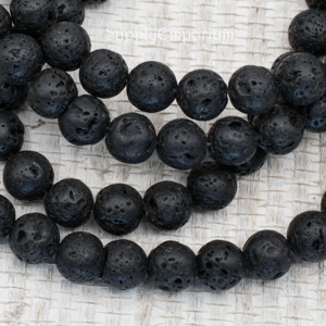Large black lava rock beads in a round shape