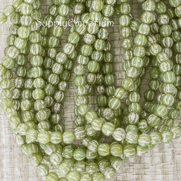 4mm Lime Green Mercury Czech Glass Melon Round - 50 Pieces - 1403 - Image 2