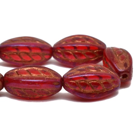 15x9mm Red w/Pink Luster/Copper Czech Twisted Oval - 6 pieces - 3875RR