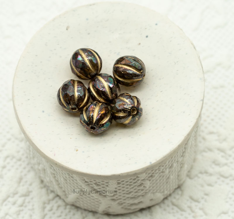 Gold Wash Bronzed Topaz Czech Faceted Melon Round, 8mm - 6 Pieces - 1657RA - Image 4