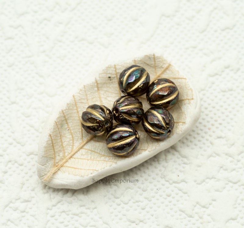 Gold Wash Bronzed Topaz Czech Faceted Melon Round, 8mm - 6 Pieces - 1657RA - Image 2