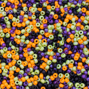 8/0 seed bead mix in orange, black, purple, and yellow Halloween tones