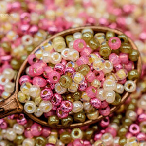 8/0 seed bead mix in pink, coral, cream, and soft floral tones