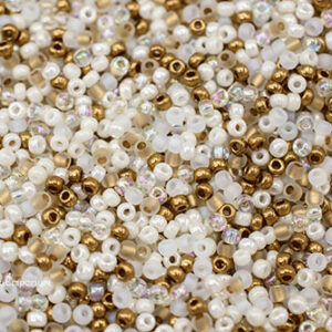 6/0 seed bead mix in winter wedding colors featuring white, ivory, cream, and soft neutral tones