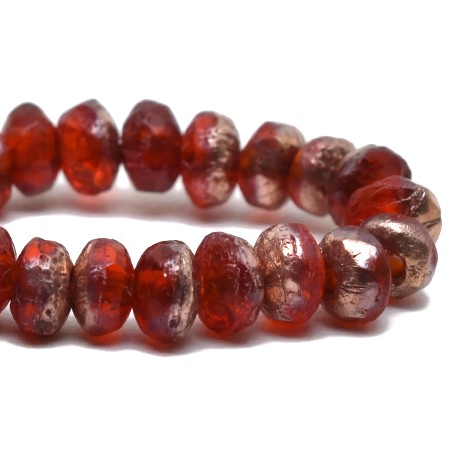 3x4mm Etched Ruby Copper Czech Rondelle - 50 pieces - 6509R