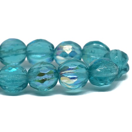 6mm Faceted Sky Blue AB Czech Melon Round - 25 pieces - 4092RA