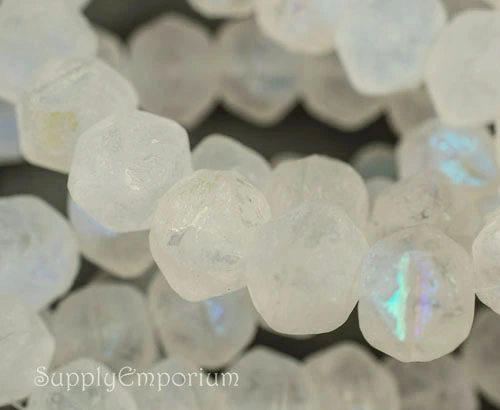 10mm Trans Glass w/ Etched AB Finish Czech English Cut Round - 6 pieces - 2088R - Image 4