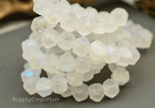 10mm Trans Glass w/ Etched AB Finish Czech English Cut Round - 6 pieces - 2088R