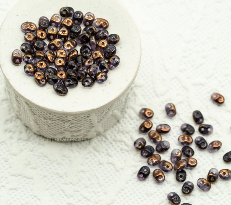 Tanzanite Semi Bronze Luster Czech SuperDuo, 2.5x5mm 2-Hole Oval Beads - 12 grams - 2103 - Image 2