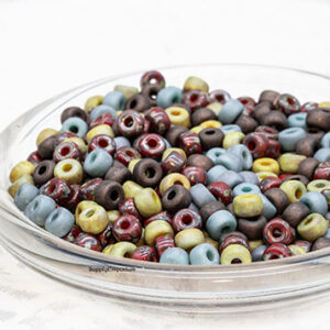 2/0 Czech Matubo seed beads in muted multicolor tones with soft earthy and faded hues
