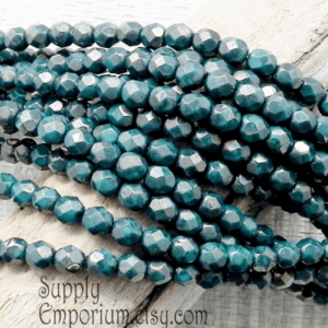 6mm czech fire polish beads persian turquoise moondust 25 pieces