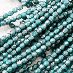 3mm czech fire polish round beads moondust turquoise