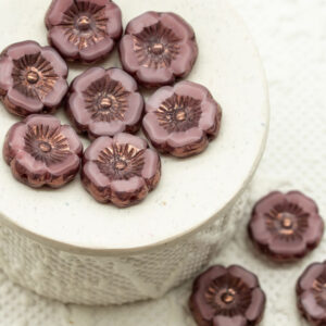 12mm czech flower beads pink silk bronze picasso