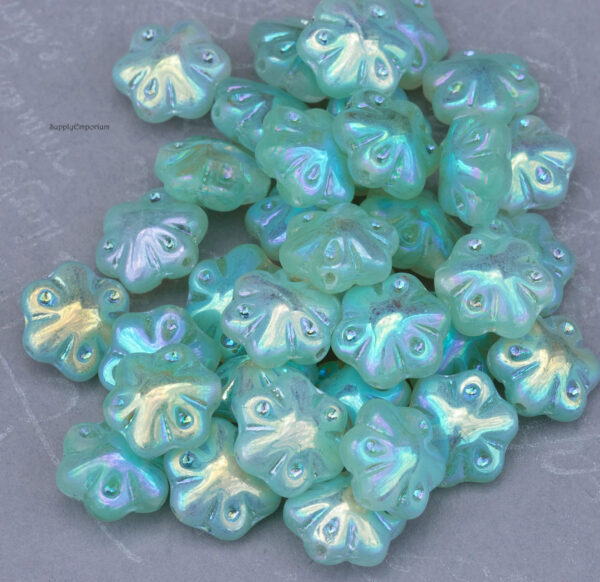 11mm Matte Aqua w/AB Czech Folklore Flower - 12  Pieces - 2457RA - Image 10