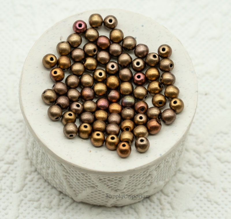 4mm Ancient Gold Czech Glass Round Druk Beads - 100 Pieces - 2650