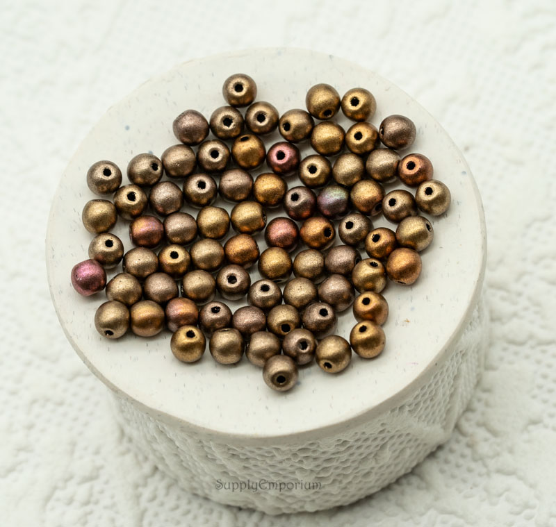 4mm Ancient Gold Czech Glass Round Druk Beads - 100 Pieces - 2650 - Image 2