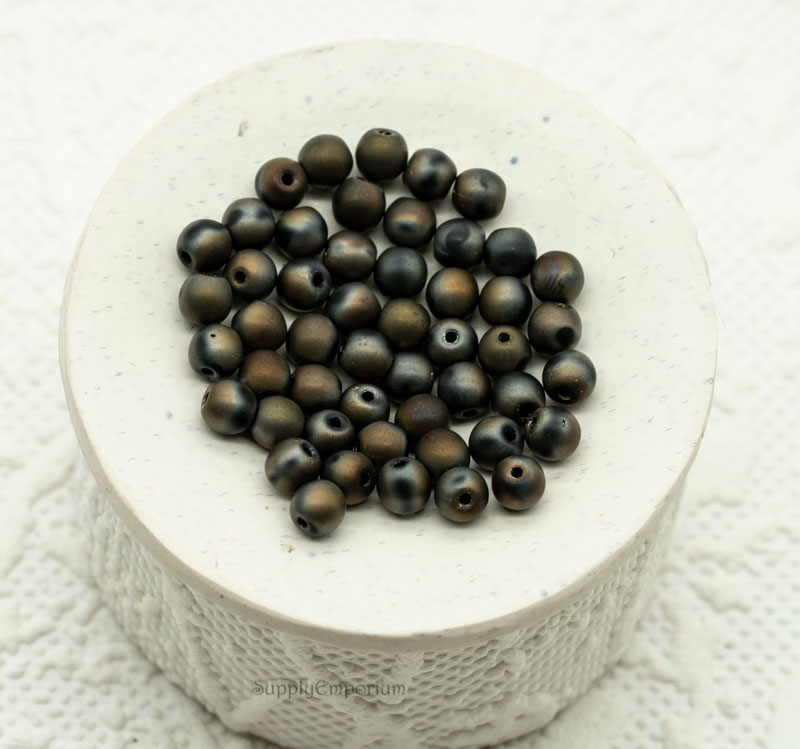 Jet Valentinite Full Matted Czech Fire Polish Round, 4mm - 50 Pieces - 2656 - Image 2