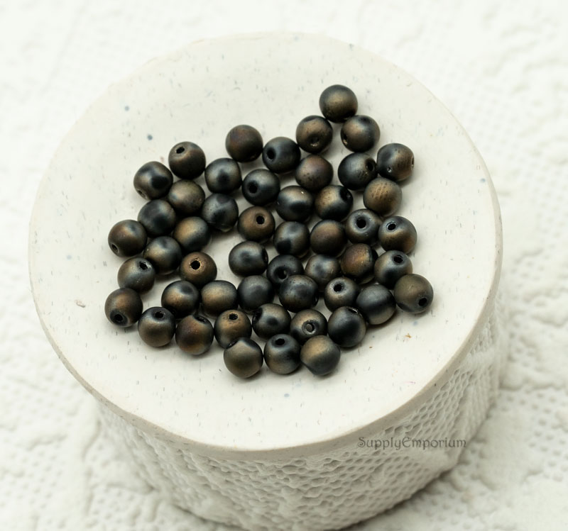 Jet Valentinite Full Matted Czech Fire Polish Round, 4mm - 50 Pieces - 2656