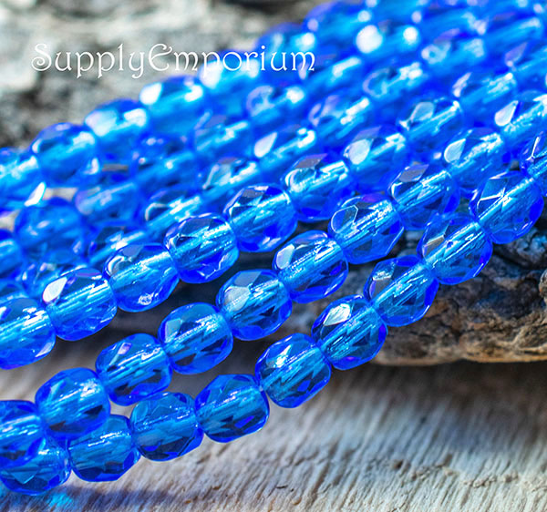 4mm Sapphire Czech Fire Polish Round - 50 Pieces - 2685RR