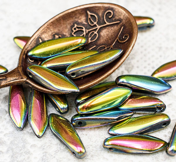 5x16mm Jet Vitrail Full Czech Dagger - 24 pieces - 2739R