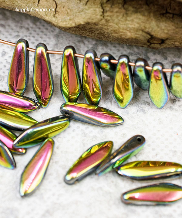 5x16mm Jet Vitrail Full Czech Dagger - 24 pieces - 2739R - Image 6