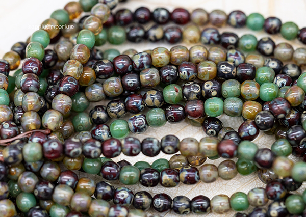 4mm Jade/Red Mix Czech Druk - 50 pieces - 2812