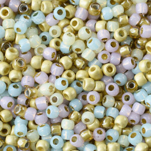 6/0 Toho seed bead mix in soft cream, pale blue, and light neutral tones