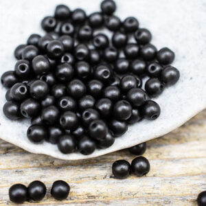 ALT TEXT 3mm alabaster metallic black Czech druk round glass beads