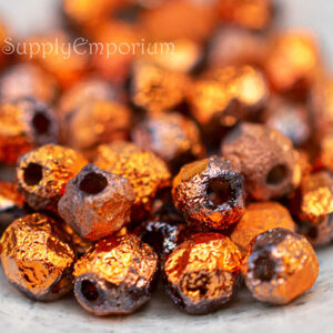 4mm Czech fire polish round beads crystal etched sunset full