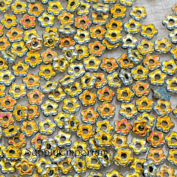 5mm Jet Marea Full Czech Forget Me Not Flower - 50 pieces - 3209R - Image 2