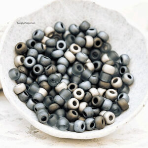 6/0 seed bead mix in foundry tones featuring gray, silver, charcoal, and metallic finishes
