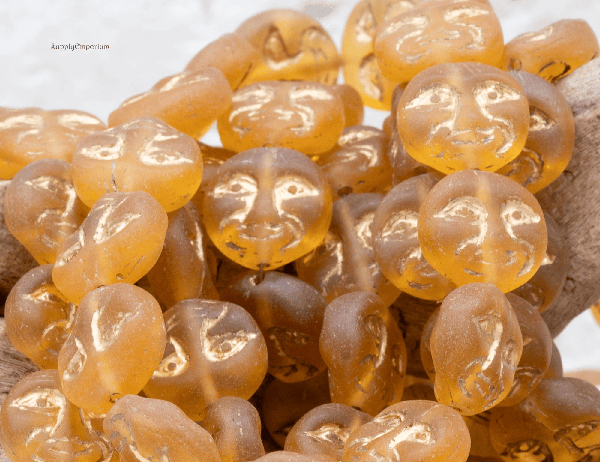 Czech Moon Face Bead – Matte Topaz w/ Gold – 13mm (15pcs) 3464RR - Image 10