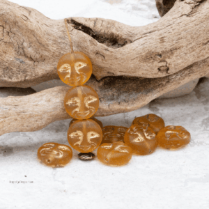 13mm czech moon face bead matte topaz gold